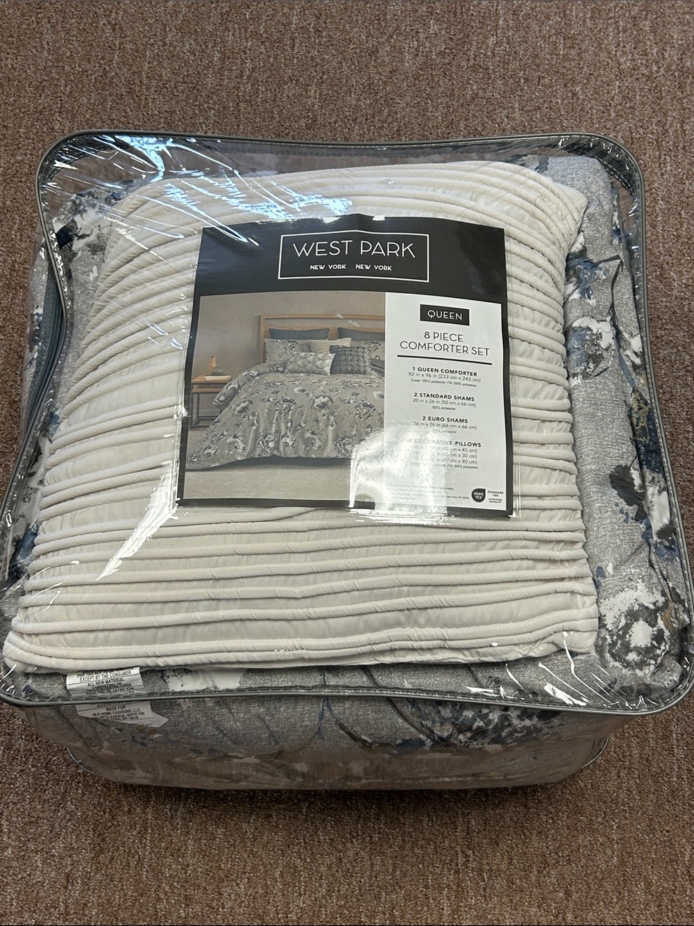 Queen 8-Piece Comforter Set in Cream and Gray